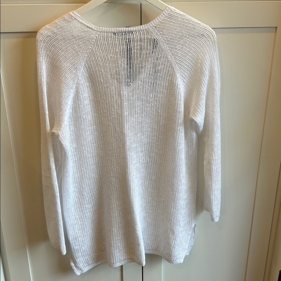 Eileen Fisher Women's White Open Knit V-Neck Long Sleeve Sweater Fisherman Large - Picture 4 of 13